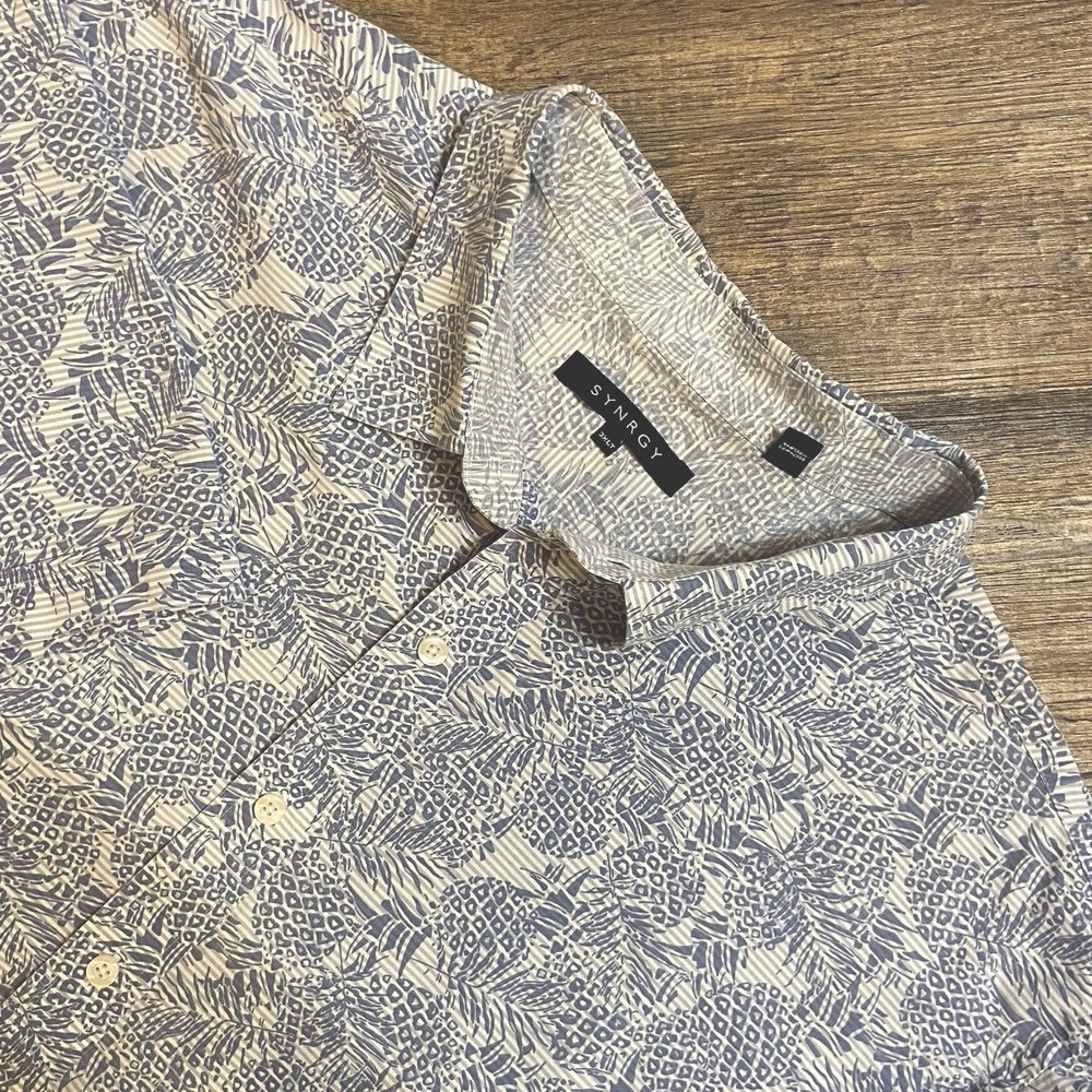Synergy Shirt Men's 3XLT Big Tall Pineapple‎ Print Button-Down Casual Tropical